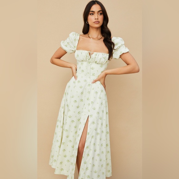 House of CB- TALLULAH 
IVORY FLORAL PUFF SLEEVE MIDI DRESS XS - Picture 8 of 12